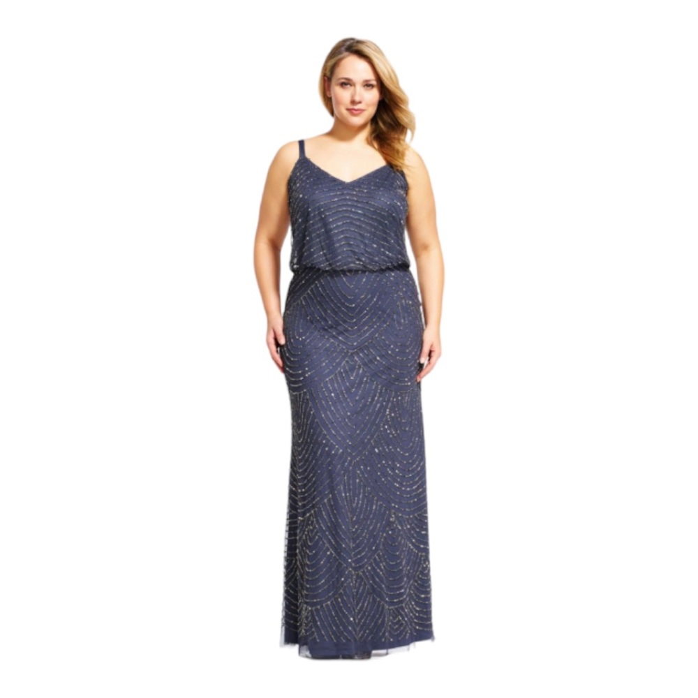 Adrianna Papell Women’s Beaded Blouson Spaghetti Strap Maxi Dress Gown Size 18W